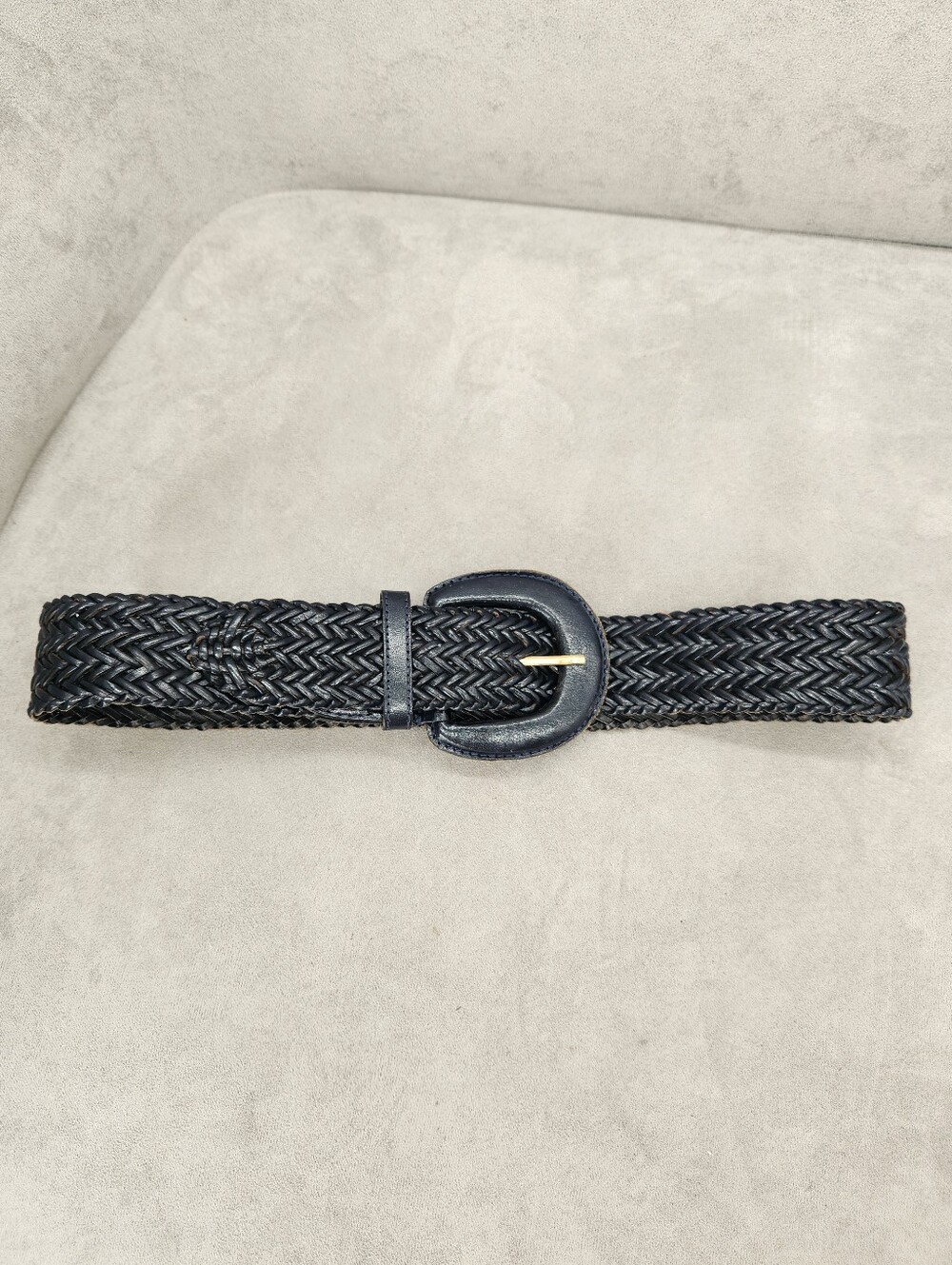 Capezio Woven Belt Women's M Navy Blue Leather Wide Preppy Casual Braided - Picture 4 of 8